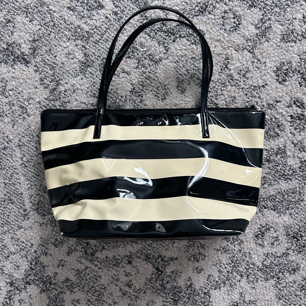 Kate Spade Black and Cream Striped Tote